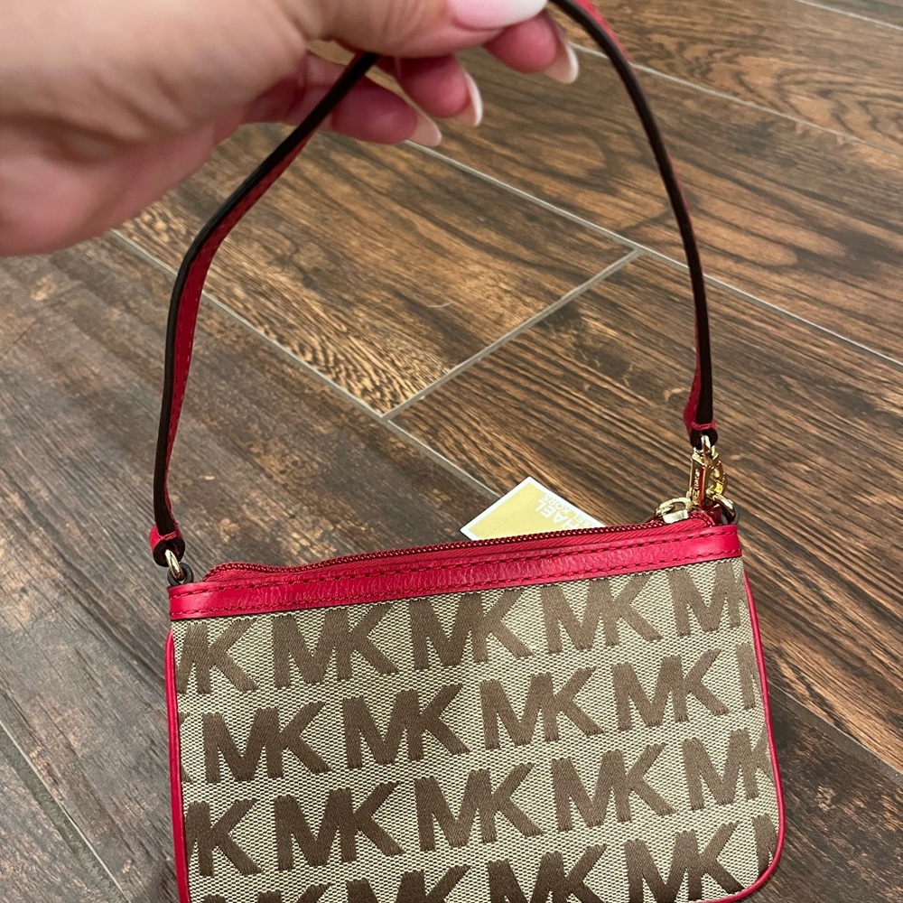 Michael Kors Red and Brown Monogram Wristlet